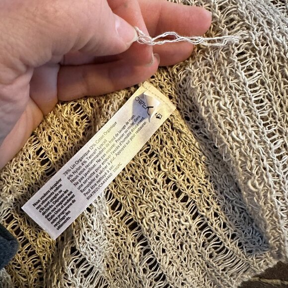 Women's M Eileen Fisher Duster Cardigan Sweater Beige Open Crochet Weave - Picture 8 of 9